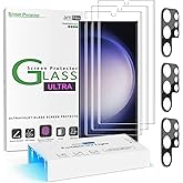 amFilm [3+3 Pack 3D Curved Tempered Glass for S23 Ultra Screen Protector Samsung Galaxy 6.8 Inch with Liquid Dispersion Tech, Designed for Fingerprint Reader, Upgraded Easier Application Tray.