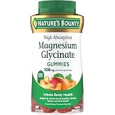 Nature’s Bounty High Absorption Magnesium Glycinate Gummies, 60 Count | 100 mg Magnesium Per Serving, Whole Body Health, No S