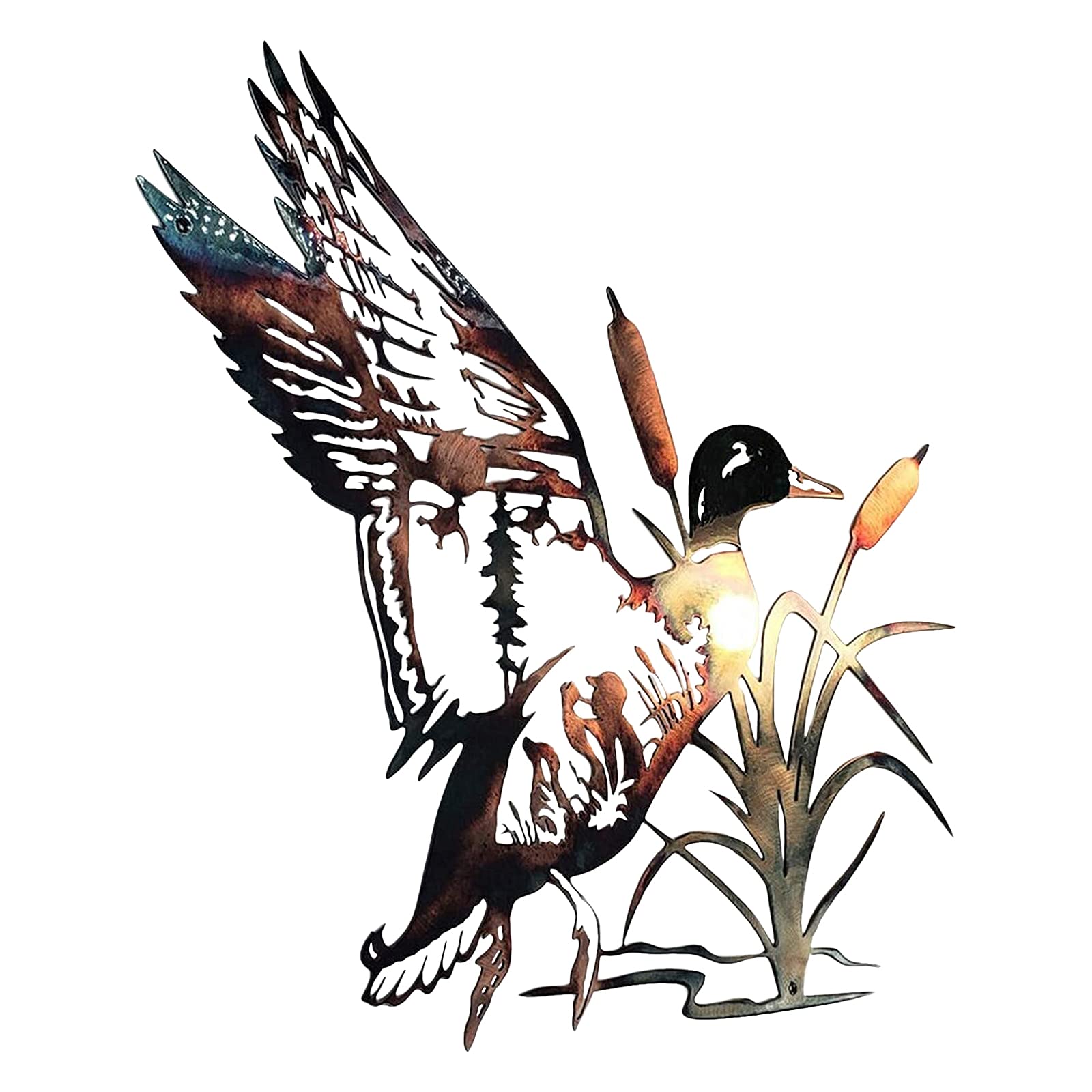 CREATCABIN Duck Metal Wall Art Garden Mallard Reed Dog Wall Hanging Decoration Animal Crafts Art Ornament Silhouettes Home For Indoor Outdoor Garden Fence Decor 10 x10inch