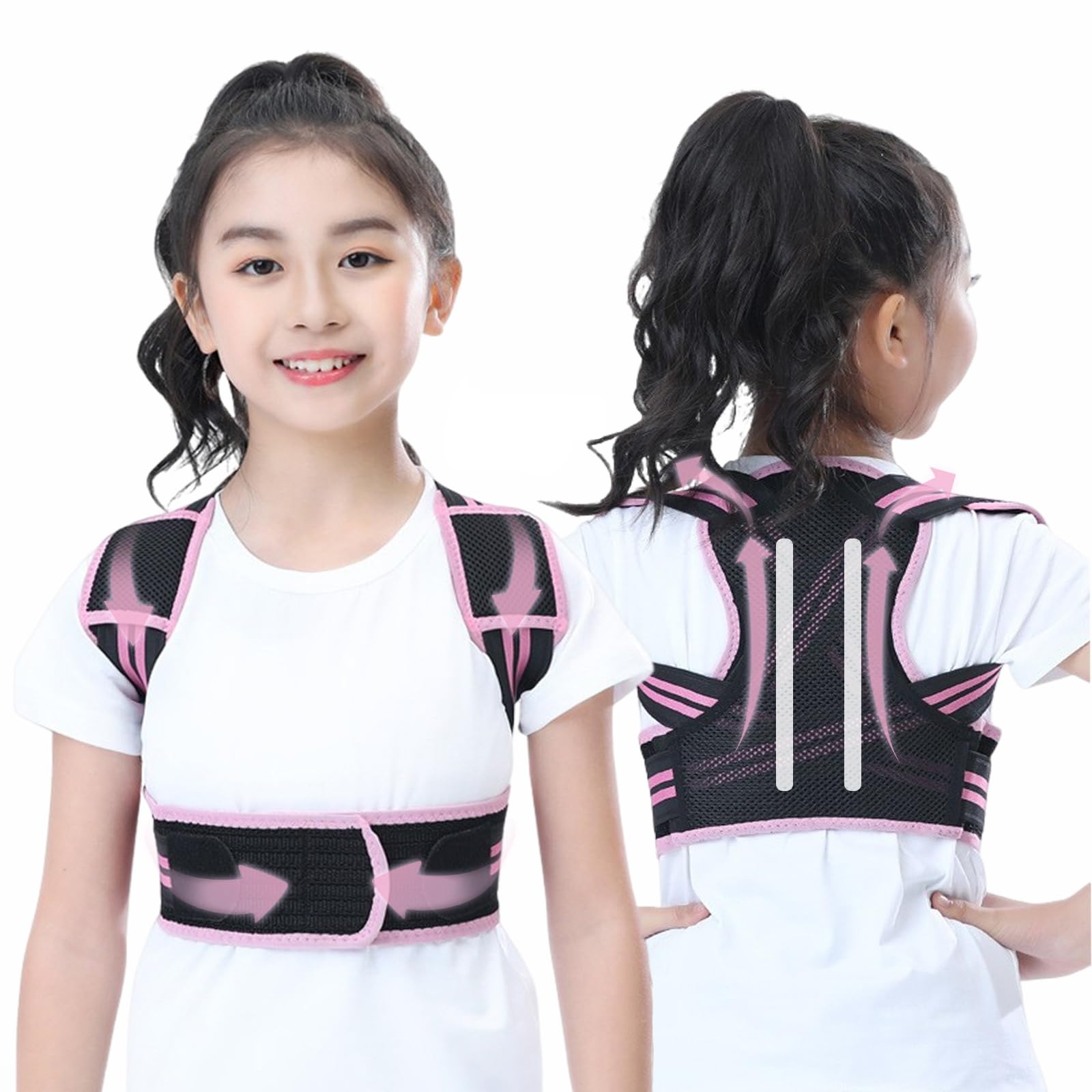 Photo 1 of GGFSSQ Posture Corrector For Kids - Back Brace Posture Corrector, Spine Corrector - Adjustable Upper Back Posture Brace, Prvent Children Humpback (Pink, S)