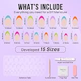 BTArtbox Press On Nails Short French Tip Almond 30Pcs 15 Sizes Neon Rainbow view 4