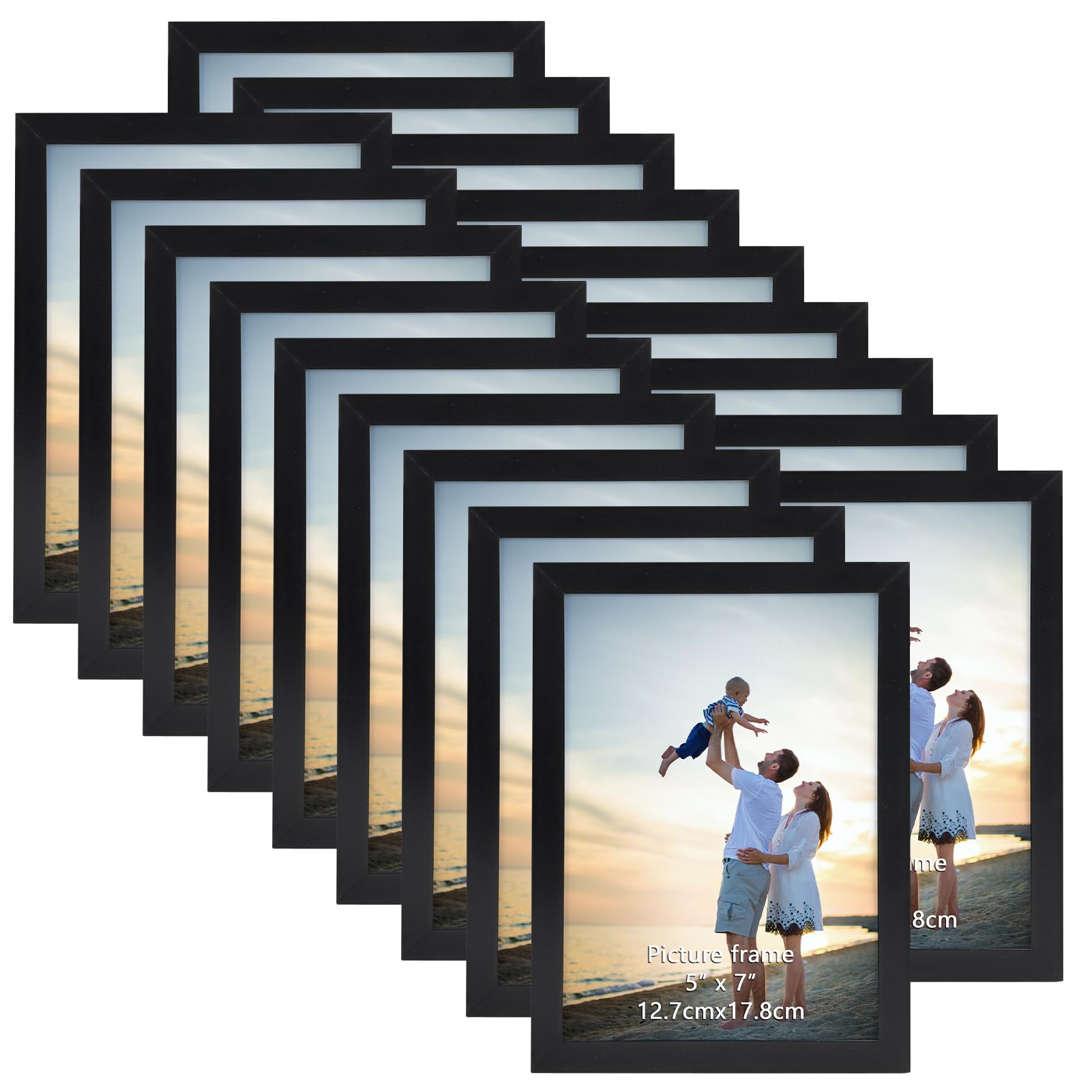 Photo 1 of Hoikwo 18 Packs 5x7 Black Multi Plastic Picture Frames Set with Plastic Cover for Family Photos, Artwork, Light Weight Bulk 5 by 7 Frames Pack for Wall Hanging and Table, Stylish Picture Frames