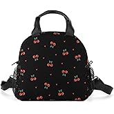 WOBAGMEN Lunch box Kids,Insulated Cherry Lunch Bag Cute Small Reusable Leakproof Lunch Totebag With Shoulder Strap for Girls Boys Women School Work Picnic (black)