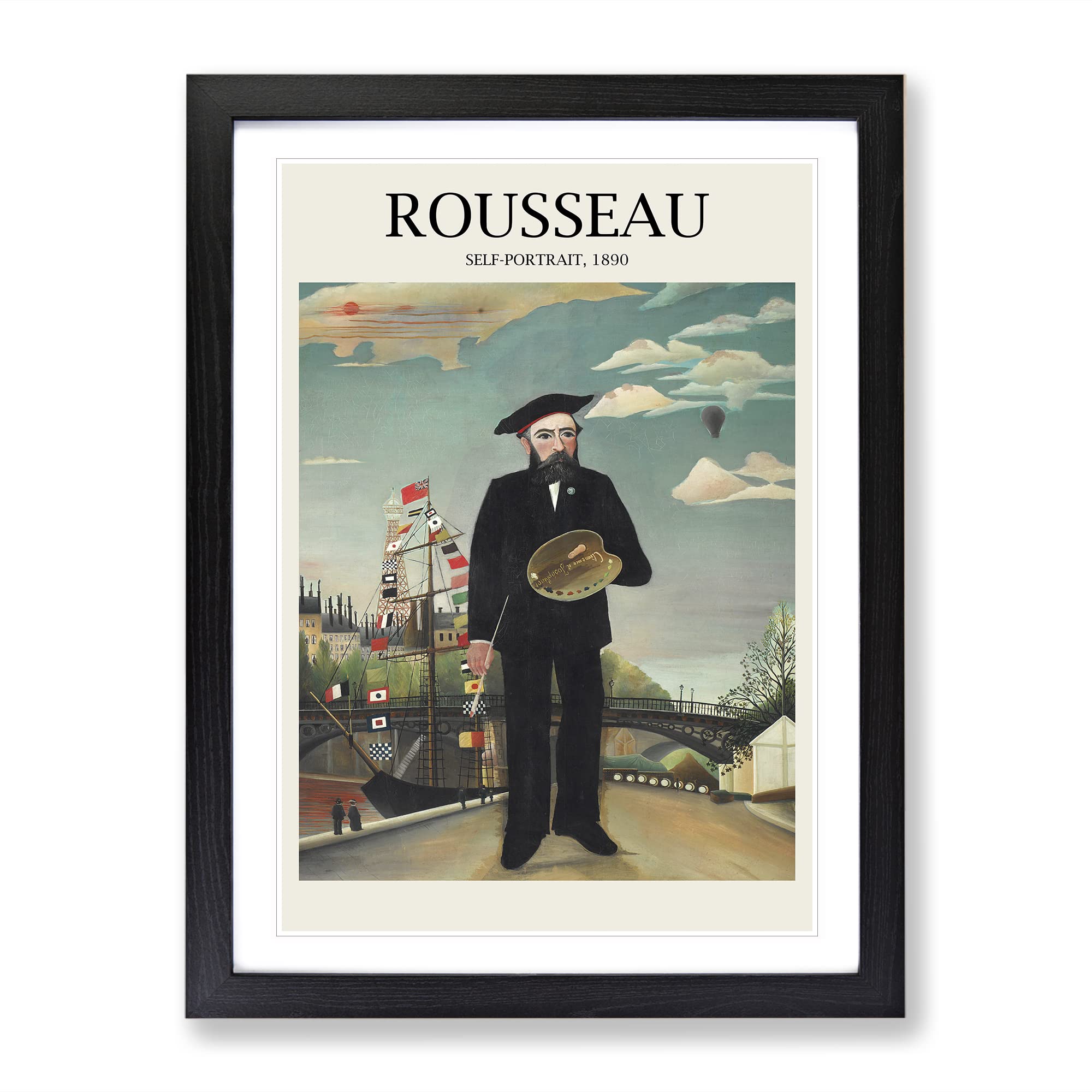 Self Portrait By Henri Rousseau Exhibition Museum Painting Framed Wall Art Print, Ready to Hang Picture for Living Room Bedroom Home Office Décor, Black A3 (34 x 46 cm)