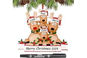 WOSCCOWT Personalized Christmas Ornaments 2024 Family of 2/3/4/5/6 Reindeer Custom Christmas Ornament with Names Customized Family Ornaments for Christmas Tree Decoration Customized Gifts, Reindeer Family of 4