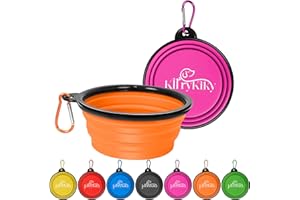 KIRRYKIKY Collapsible Dog Bowls Medium, 2 Pack 22oz Portable Travel Dog Bowls, Foldable Water Bowl for Dogs Cats, Pet Feeding Watering Dish with Carabiner, Food Grade Silicone BPA Free(Pink+Orange, M)