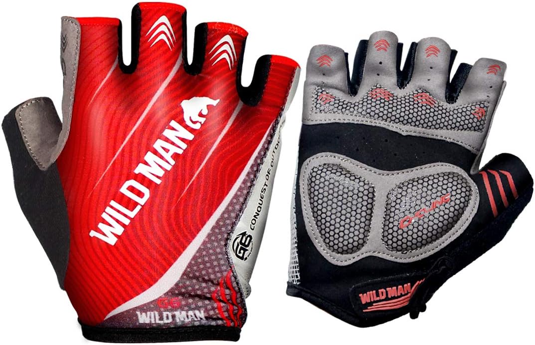TEUEN Cycling Gloves Fingerless Mountain Bike Gloves Half Finger Anti-Slip 5MM Gel Padded Bicycle Gloves for Road Bike Biking Racing & BMX, Outdoor Sports Workout Gloves for Men Women (Red, XL)