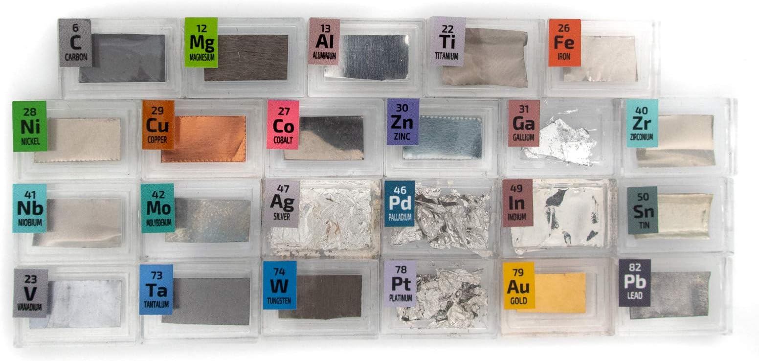 PEGUYS 23 Rare Metal Elements Foil Set in Periodic Element Tiles.Includes Palladium,Platinum and Gold. Active