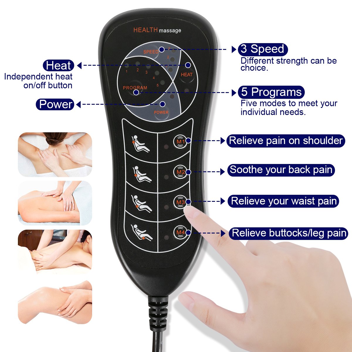 Relief Expert 10Motor Vibrating Car Seat Back Massager Chair Pad with