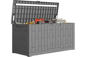 Outsunny 80 Gallon Resin Deck Box, Lockable Outdoor Storage Box with Safe Pneumatic Rods, Splash-Resistant & UV Resistant Pat