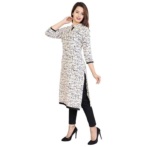 Women Abstract Printed Straight Cotton Kurta. (XX-Large, Black)