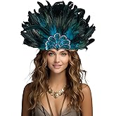 JPXH Feather Carnival Headdress Sequin Crown Headpiece Showgirl Costume Accessory