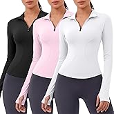 Coume 3 Pack Women Workout Jacket Slim Fit Cropped Jacket Quarter Zip Athletic Tops Thumb Hole for Running Gym Yoga