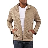 Oymyakon Men's Lightweight Varsity Jacket Spring Casual Stylish Bomber Jacket Waffle Zip Up Coat with Pockets