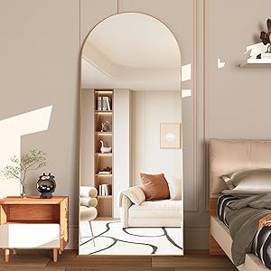 NEUWEABY Gewölbter Bodenspiegel, 165 x 60 cm Bogen Ganzkörperspiegel mit Ständer, Großer Wandspiegel, Ganzkörperspiegel, Stehend zum Aufhängen oder Anlehnen an die Wand für Schlafzimmer