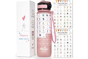 PUGEZ Pregnancy Water Bottle Tracker(Pink), with 2 Different Weekly Stickers, Pregnancy Must Haves First Trimester, New Mom to Be Essentials Gifts for Pregnant Women, Expecting Mother, Maternity, BPA Free