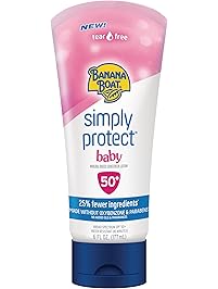 Banana Boat Simply Protect Mineral-Based Sunscreen Lotion for Baby, SPF 50+, Tear Free, 25% Fewer Ingredients, 6 Ounces