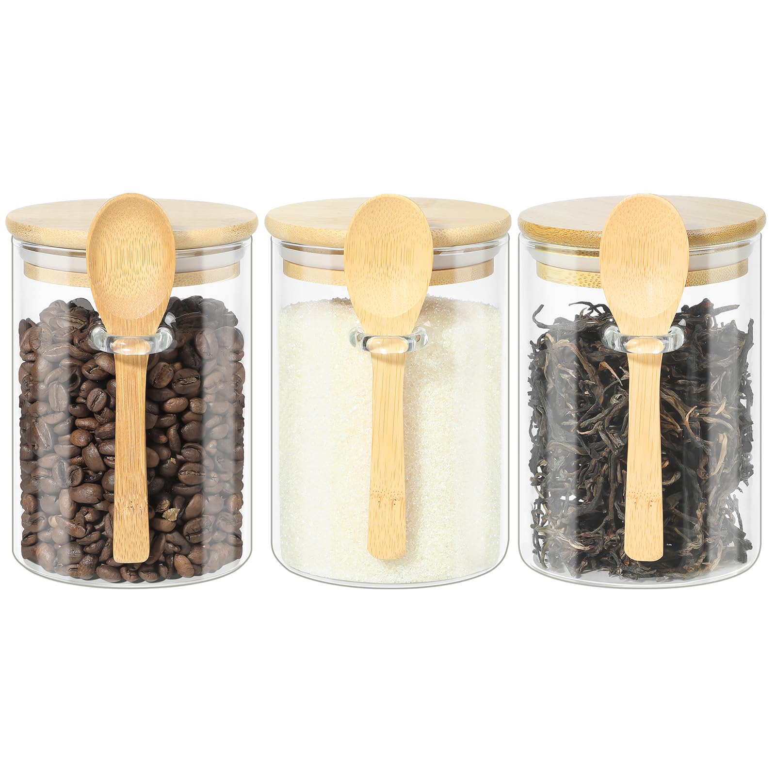YUEYEE Glass Jars with Lids and Spoons,Tea Coffee Sugar Canisters Sets Glass Storage Jars with Lids Airtight for Tea Coffee Sugar Salt Spice 3pcs 600ml Overnight Oats Container…