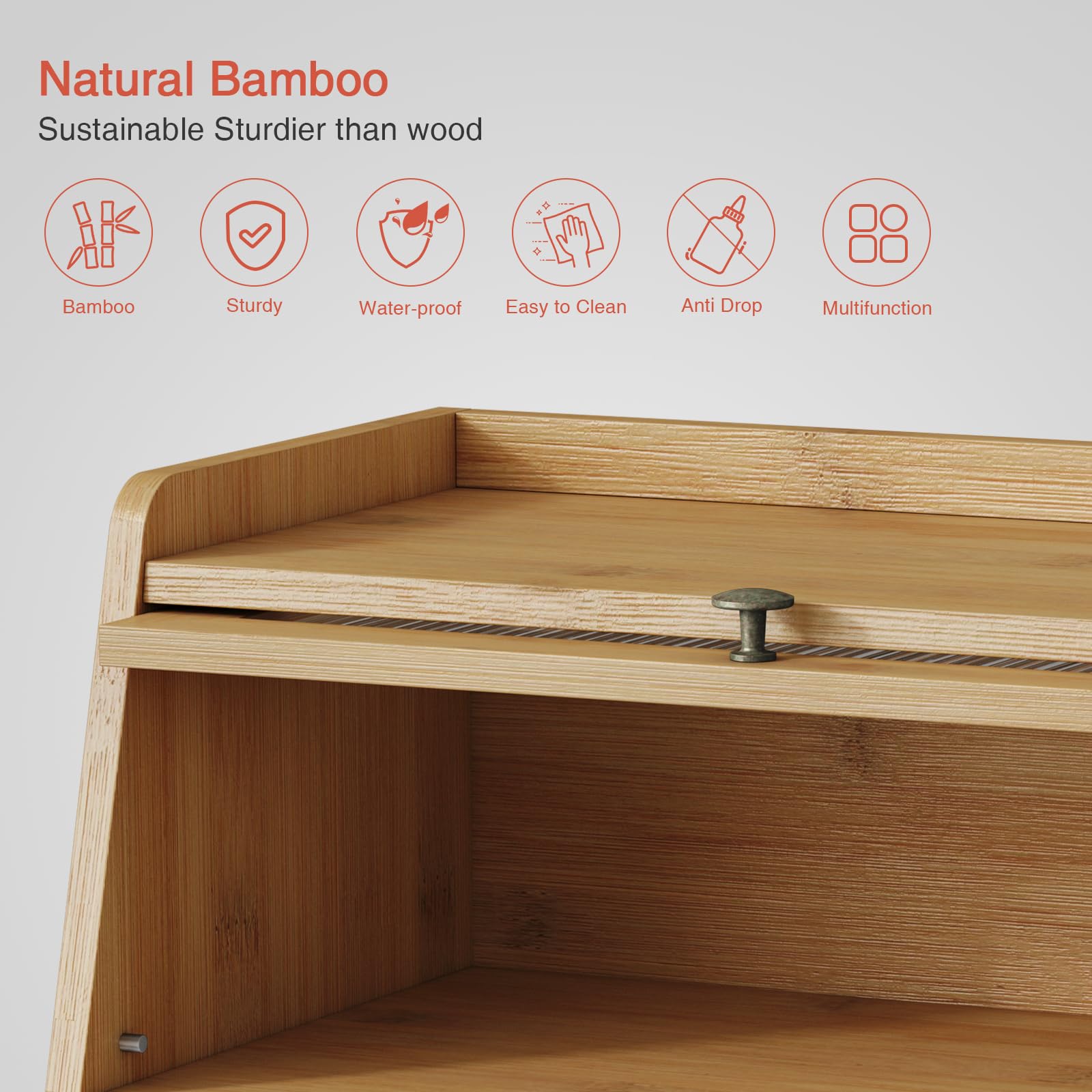 Goozii Large Bread Box for Kitchen Countertop, Double Layer Breadbox for Homemade Loaf Bread, Farmhouse Bread Storage Container Bin for Kitchen Counter Pantry Cupboard (Natural Bamboo)