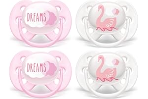 Philips AVENT Ultra Soft Pacifier, 0-6 Months, Dreams and Swan Designs, Pack of 4, SCF222/42