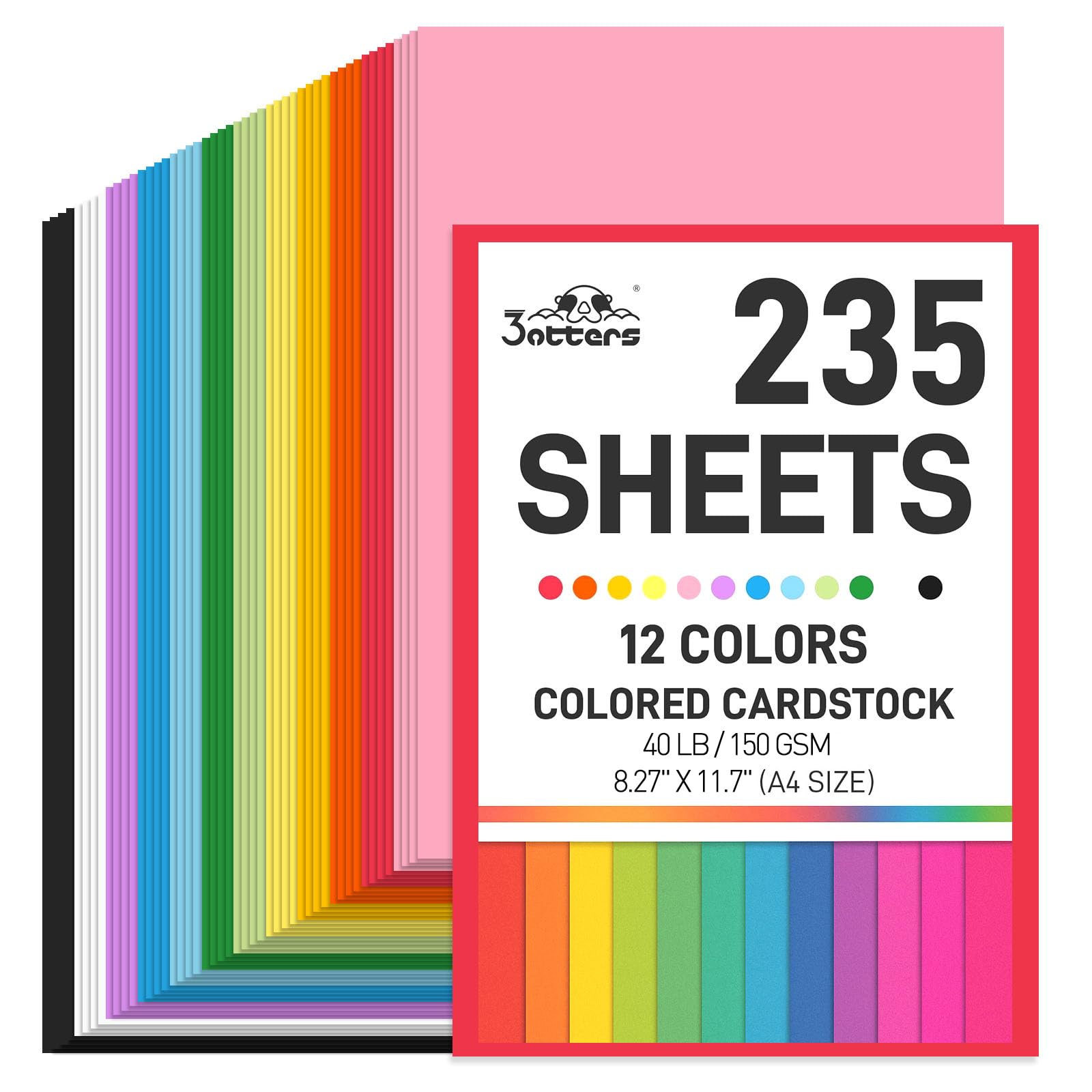Photo 1 of 3 otters 235Sheets 8.27" x 11.7" Construction Paper Assorted Colors, 12 Colored Cardstock Printer Paper, for Printing, DIY Crafts, Party Decorations, Teacher Kids Classroom Must Have, 40 lb/150 GSM