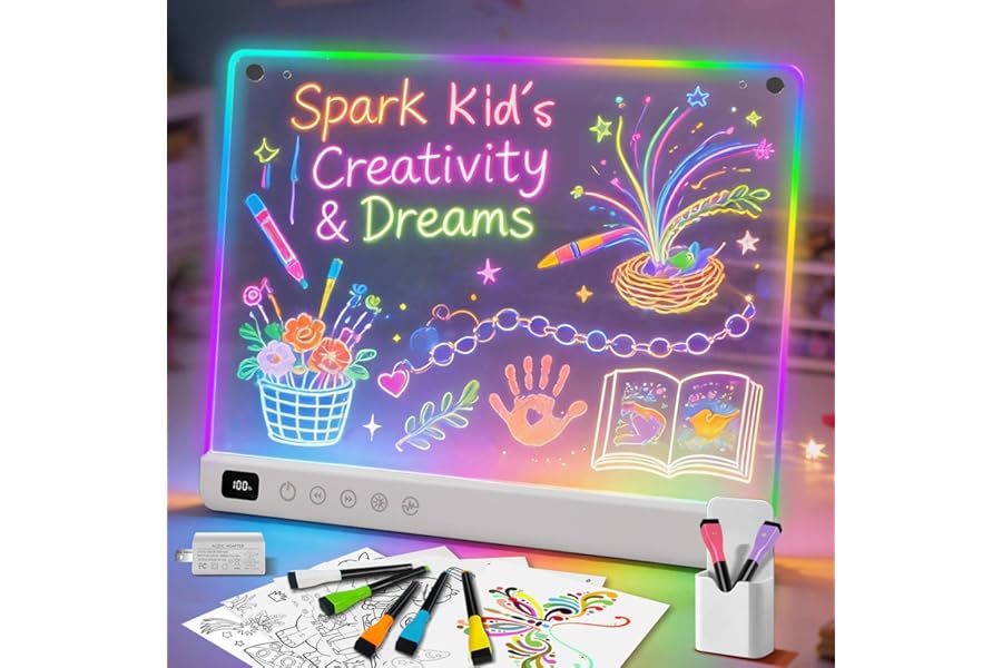 Lumiboard Led Drawing Board with 13 Light Effects, 16" Rechargeable Glow Doodle LED Note Board with Colors, Neon Light Up Drawing Tablet Gifts for Kids for Easter Birthday Christmas Gift Ideas