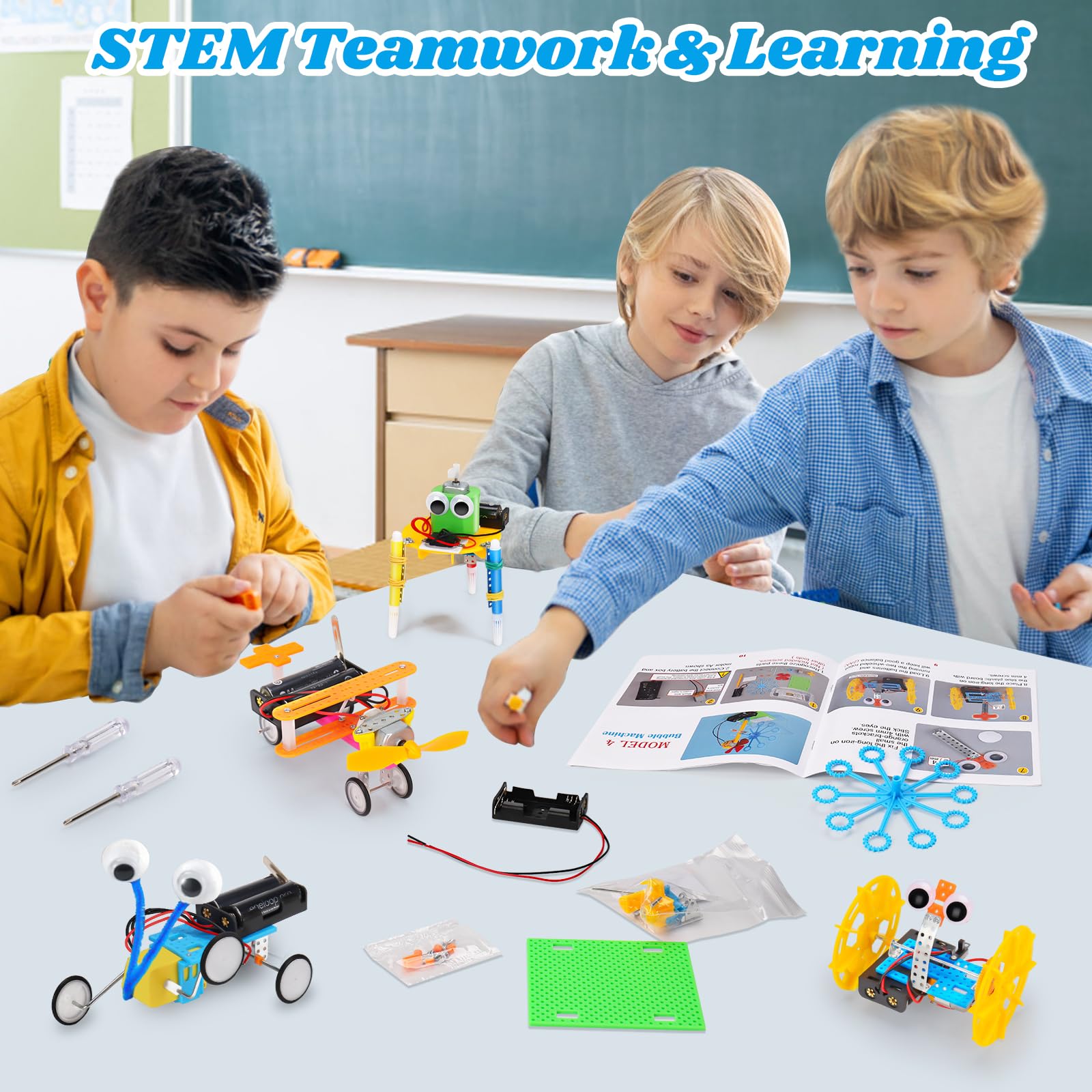 Wissenschaft Experimente Kit für Kinder 8-12, Elektronik Bausatz Roboter Kit Spielzeug, Elektro Baukasten, STEM Experimentierkasten Aktivitäten Lernen Spielzeug ab 8 Jahre Jungen (6 in 1) 6