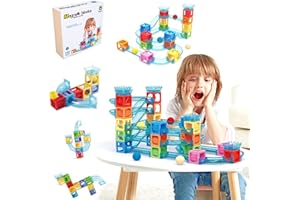 ROUSKY 36 PCS Magnetic Tiles, Marble Run Race Track Cubes Toy Magnetic Pipeline Assembly Building Toy Stacking Block Sets, Children's Puzzle Toys Gift Box Early Education Toys