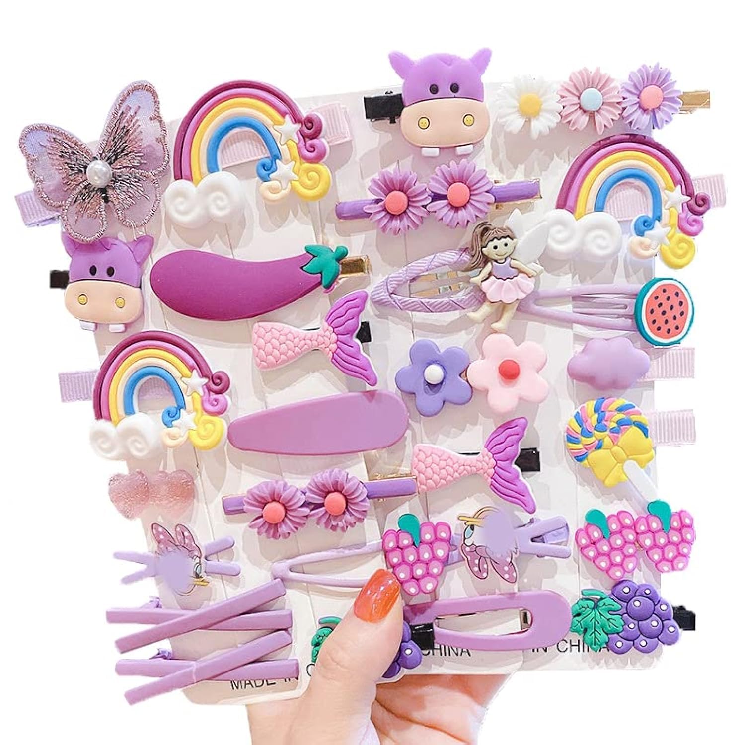Photo 1 of 28 PCS Cute Hair Clips Fashion Girls Hair Accessories Flower Fruit Colorful Rainbow Candy Dessert Lovely Animal Barrettes Set Non-slip Metal Snap Pins for Girls Kids Teens Toddlers (Style E)