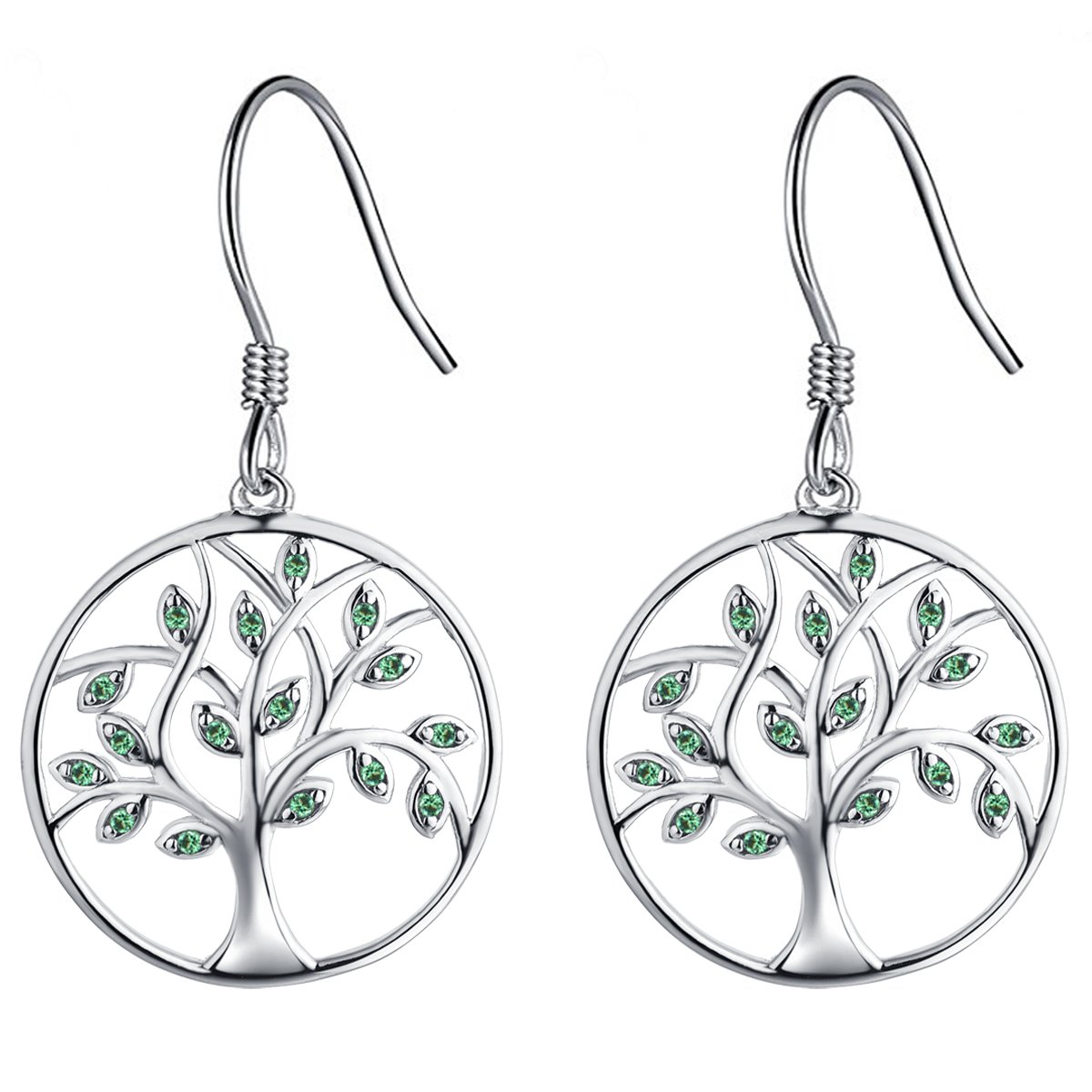 YL Tree of Life Drop Earrings 925 Sterling Silver Emerald Fishhook Dangle Earrings for Women — image 1