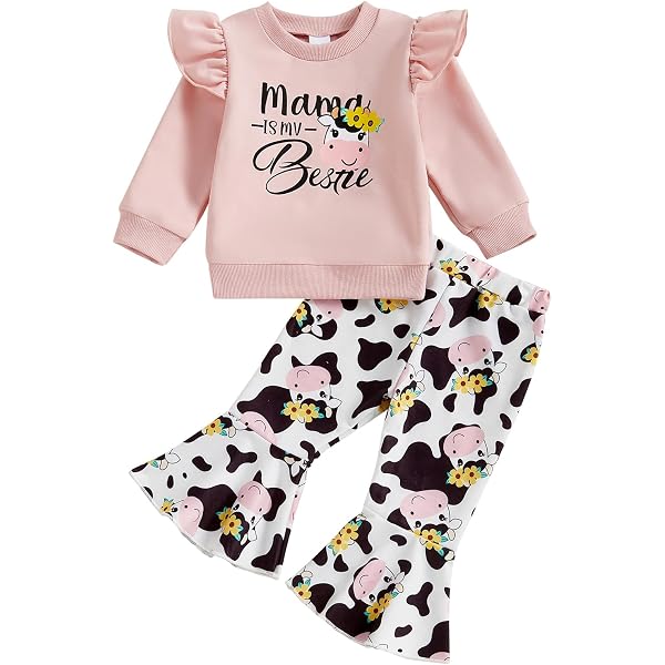 BLTIBY Toddler Baby Boy Girl Set Spring Fall Heart Printed Long Sleeve Round Neck Sweatshirt Elastic Waist Pants Fashion 2pcs Clothes Sets Yellow 10