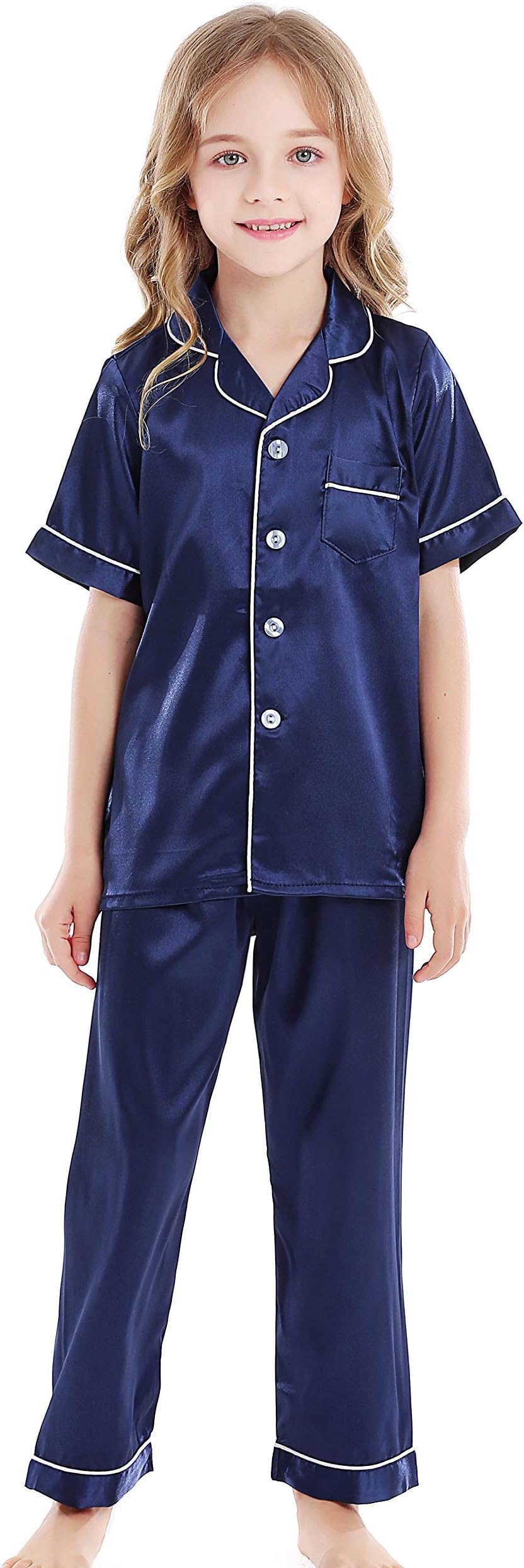 HorcuteKids Satin Short-Top and Long-Pants 2-Pieces Pajamas Sleepwears Set