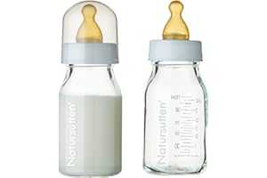 Natursutten Glass Baby Bottles 8 oz and 4 oz - Anti-Colic Baby Bottles for Breastfeeding Babies, Suitable for Boiling and Freezing - Bottles with Natural Rubber, Slow Flow Nipples for Newborn Babies