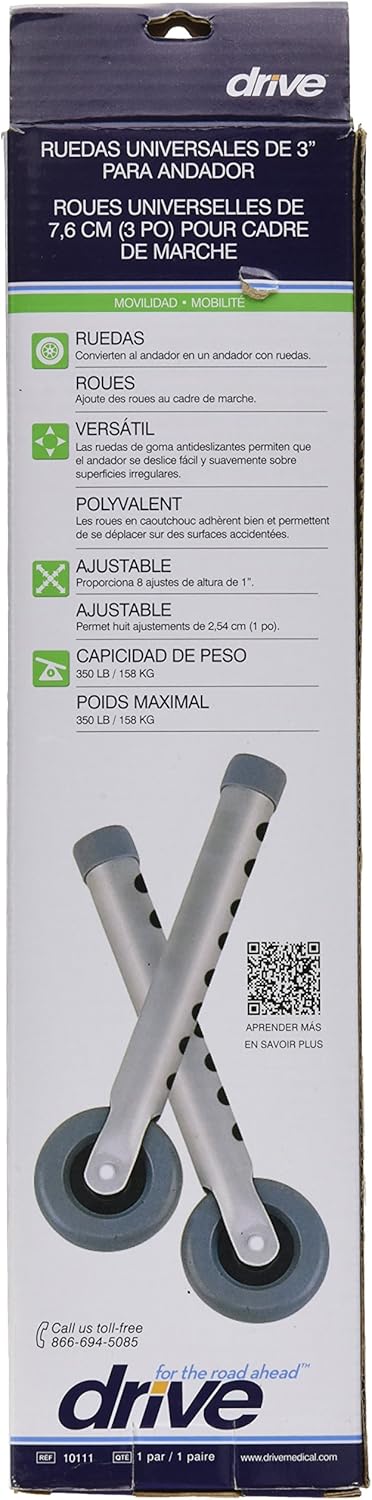 Drive Medical Universal 3" Walker Wheels, Gray: Health & Personal Care