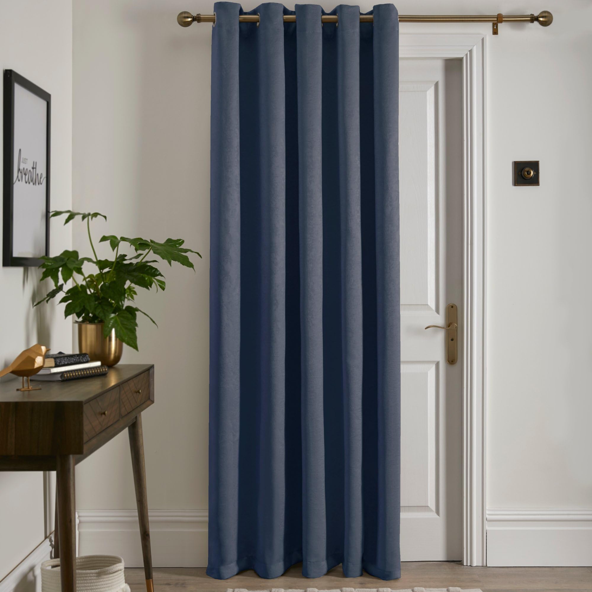Fusion Navy Thermal Eyelet Curtain – Single Panel W66 x L84 (168x214cm) – Dark Blue Door & Window Drape – Strata Collection – Bedroom & Living Room Insulated Curtain – Energy Saving