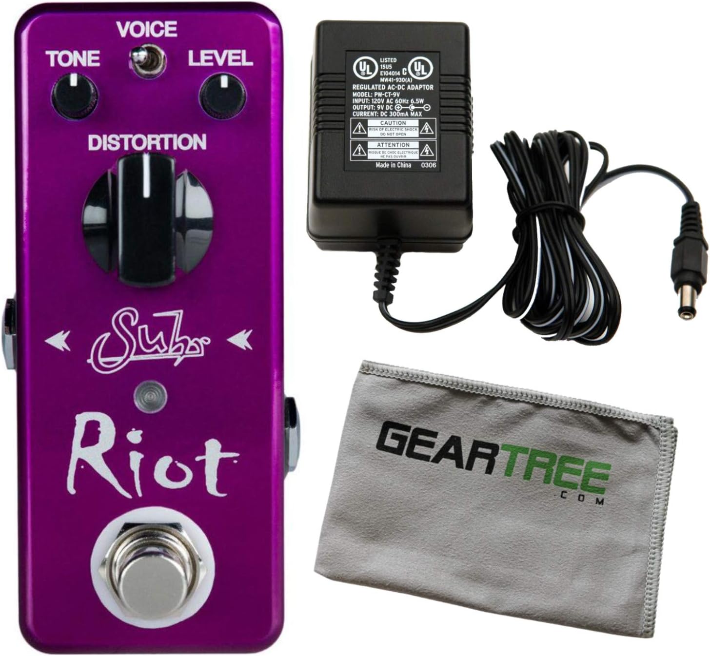 Suhr Riot Mini Distortion Electric Guitar Effects Pedal Bundle w/Power Supply