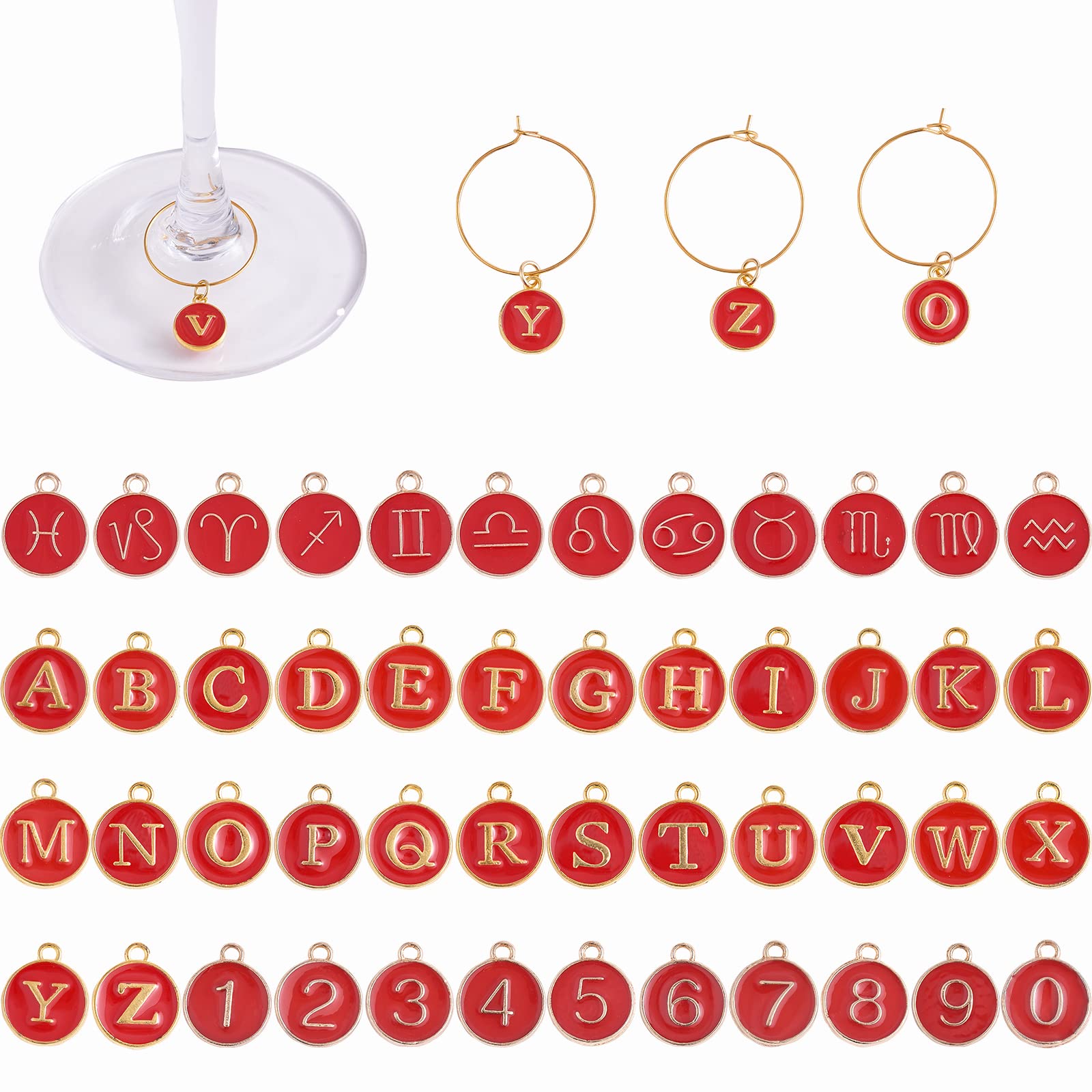 WEWAYSMILE 48pcs Wine Glass Charms Markers Tags, Wine Glass Charm Making Kits, Assorted Wine Glass Making Charms, for Wine Cocktail Tasting Party Favors Supplies