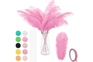 VONMXVTE Ostrich Feathers Bulk - 12Pcs 12-14inch Large Boho Feathers for Vase，Wedding Party Centerpieces and Home Decorations (Rose)