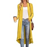 SimpleFun Womens Long Cardigan Drape Open Front Dusters High Low Hem Flowy Lightweight Long Sleeve Cardigans Coats