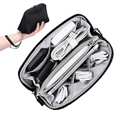 FYY Travel Cable Organizer - 8 Compartments, Lightweight, Water Repellent | With Wrist Strap, Portable Tech Pouch for Cord Charger, Travel and Business Trips Use, Soft Shell Nylon, Black (Small)