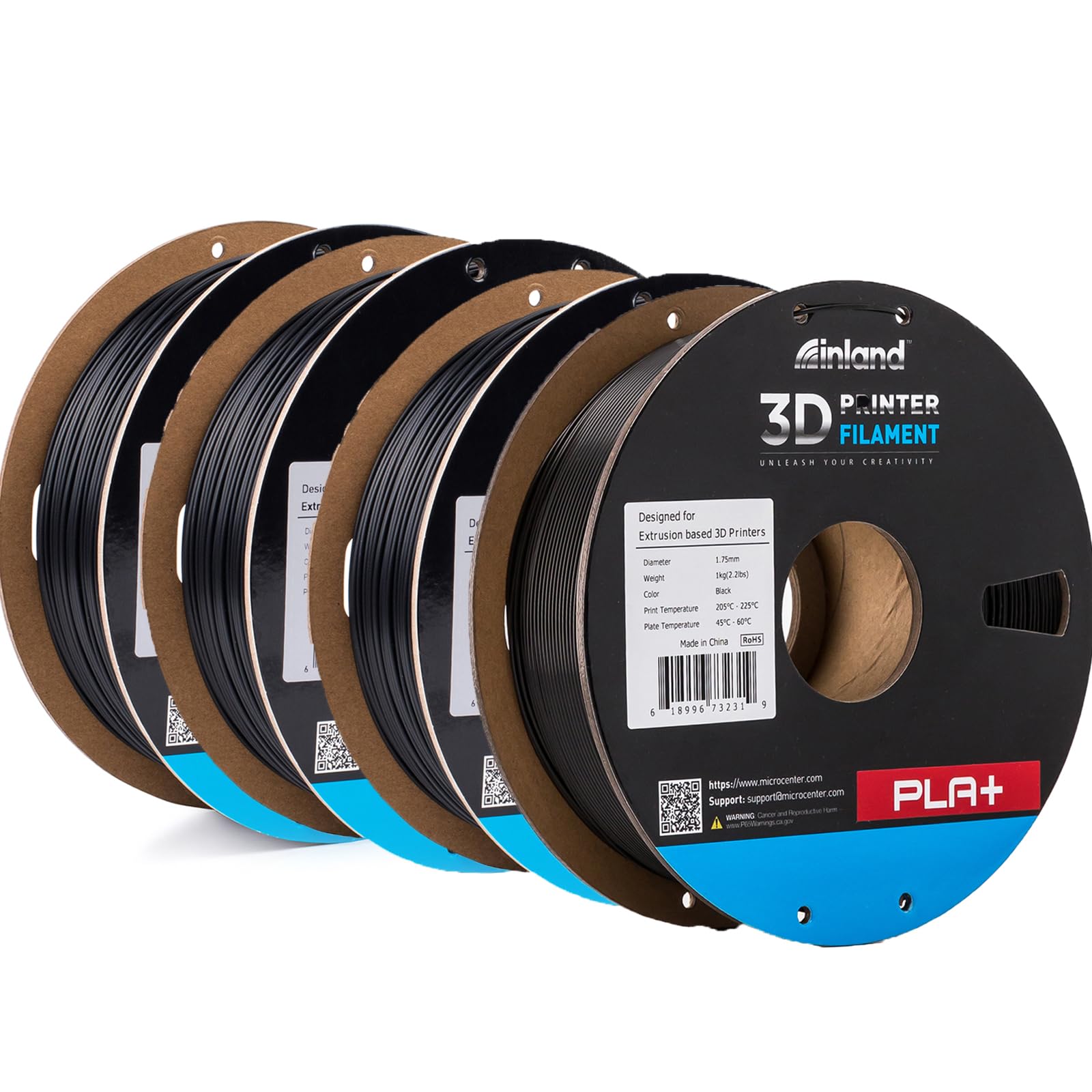INLAND Micro Center PLA Plus 3D Printer Filament 1.75mm, 4 Pack Filament Bundle - PLA Pro Filament Dimensional Accuracy +/- 0.03 mm - 4 Pack Black PLA+ Image