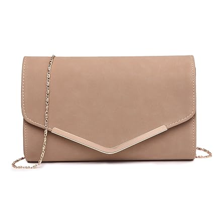 Miss LuLu Elegante Kettentasche Damen Tasche Clutch Bag Handtasche Hochzeit Abendtasche Umhängetasche Mädchen (LH1756-Beige)