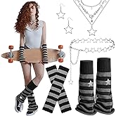 scenicamp Y2K Leg Warmers for Women, Star Arm Warmer with Adjustable Chain Belt & Layered Necklace for Carnival Festival Cosplay Rave Grunge Aesthetic, Unisex Gift for Teens Adults