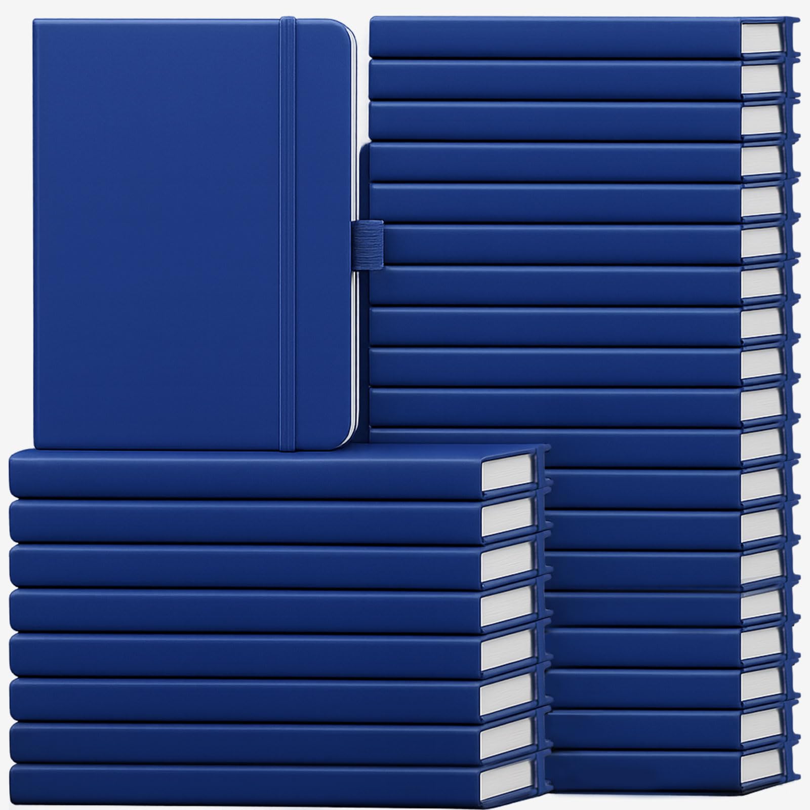 Photo 1 of Laumoi 28 Pack PU Leather Lined Notebook Journal Bulk A5 Hardcover Journaling Notebook Wide Ruled 5.5 x 8.2 Inch Journal with Pen Holder for School Business Work Writing(Navy Blue,Simple)