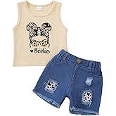 Mikrdoo Baby Girl Clothes Toddler Girl Summer Outfits Shirts Tops Ripped Denim Shorts Set Little Girls Clothes