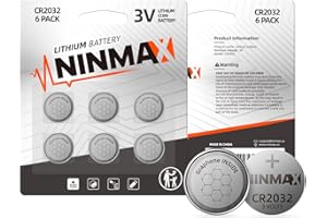NINMAX® CR2032 3V Lithium Battery, 6 Count, Compatible with AirTag, Key Fob, Contact Sensor, and Other Devices