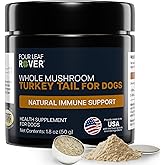 Four Leaf Rover Turkey Tail Mushroom for Dogs, Organic Powder Supplement | Whole fruiting body, double extracted, min 50% beta-glucans. Third-party tested. No mycelium, grains or fillers.