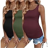 Ekouaer 3 Pack Women Maternity Tank Tops Ruch Side Basic Shirts Summer Postpartum Tops Sleeveless Pregnancy Workout Clothes