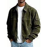 Bacrealx Corduroy Jacket Men,Casual Light Zip Up Trucker Jacket Bomber Collared Long Sleeve Fall Winter Coats Multi Pockets