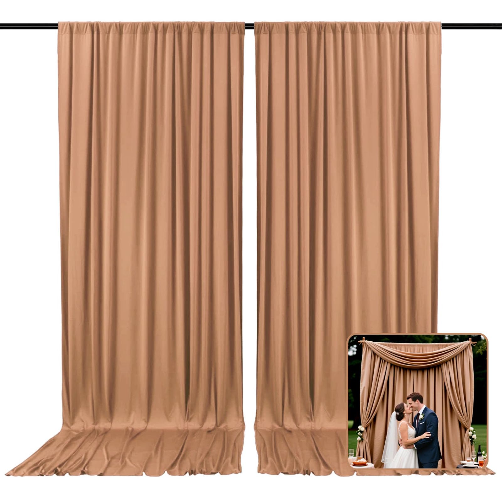 Photo 1 of 2 Panels Khaki Backdrop Curtain, 10 x 7 Feet Polyester Background Curtains for Parties, Weddings, Baby Showers, Halloween, Christmas, Birthday Party Photoshoot Backdrop Curtains Decorations
